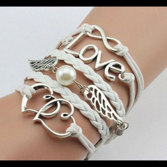 Jewelry - NWT! White & Silver 6-row “Love” Leather Bracelet